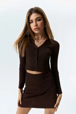 Solado Button Front Crop Top & Kintted Skirt Set
