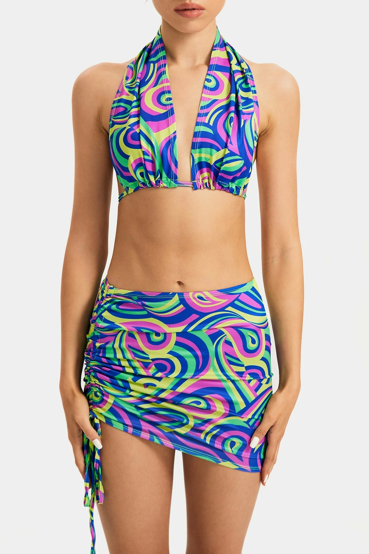 Solado Abstract Print Crop Top & Drawstring Ruched Skirt Set 7 Solado Abstract Print Crop Top & Drawstring Ruched Skirt Set - Image 7