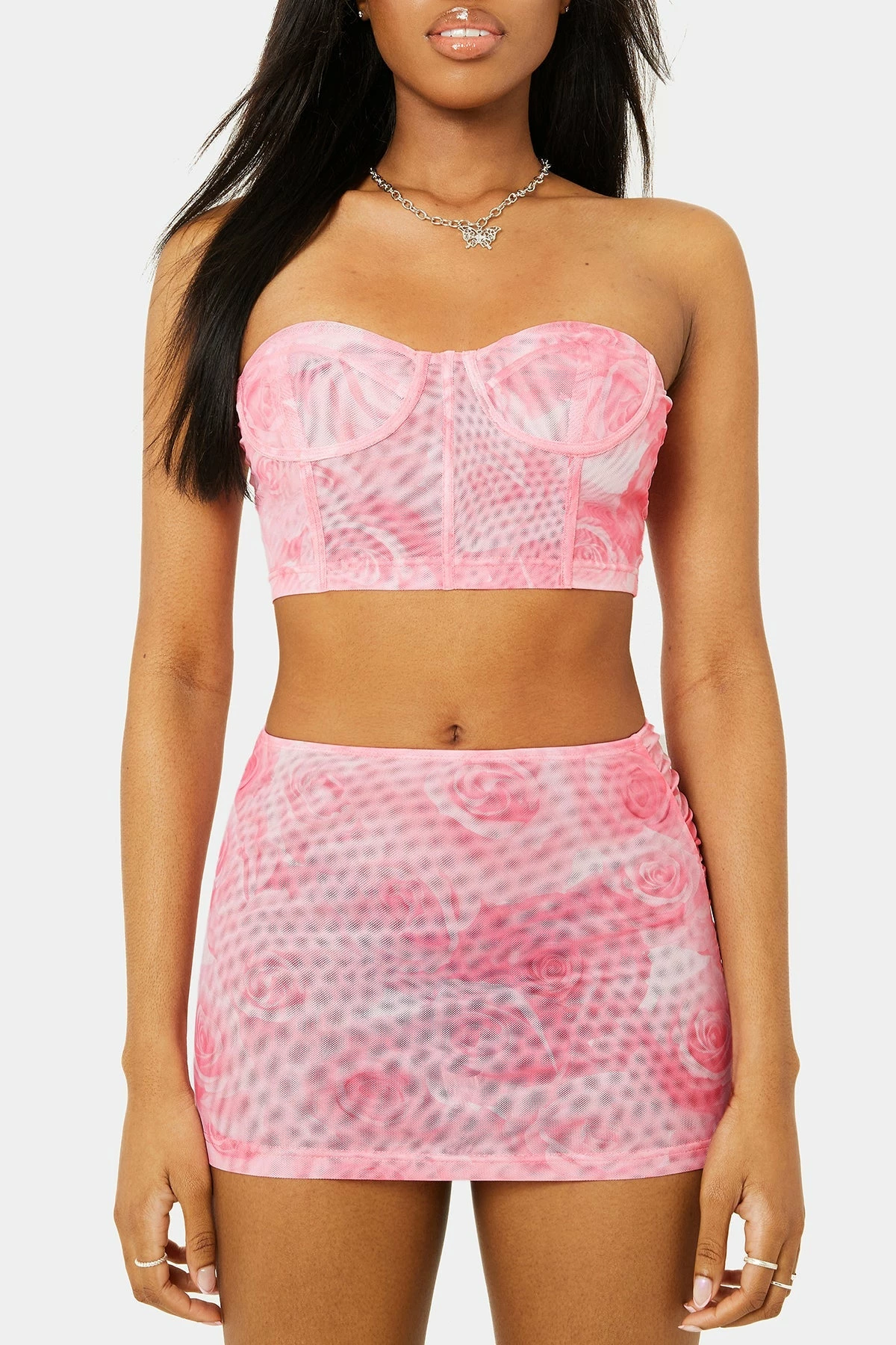 SOLADO Mesh Backless Tube Corset Top & Floral Print Skirt Set 6 SOLADO Mesh Backless Tube Corset Top & Floral Print Skirt Set - Image 6