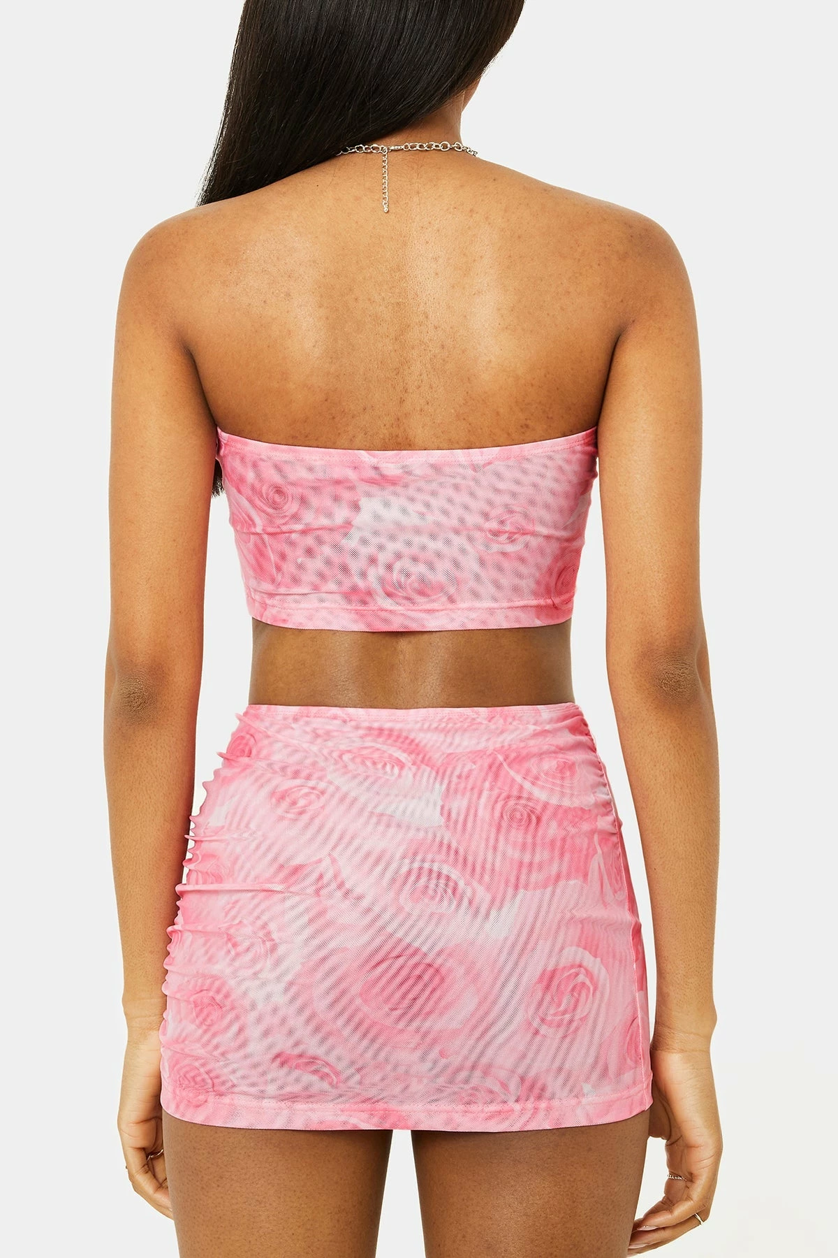 SOLADO Mesh Backless Tube Corset Top & Floral Print Skirt Set 7 SOLADO Mesh Backless Tube Corset Top & Floral Print Skirt Set - Image 7