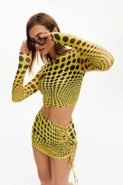 Solado Polka Dot Crop Top & Drawstring Ruched Skirt Set