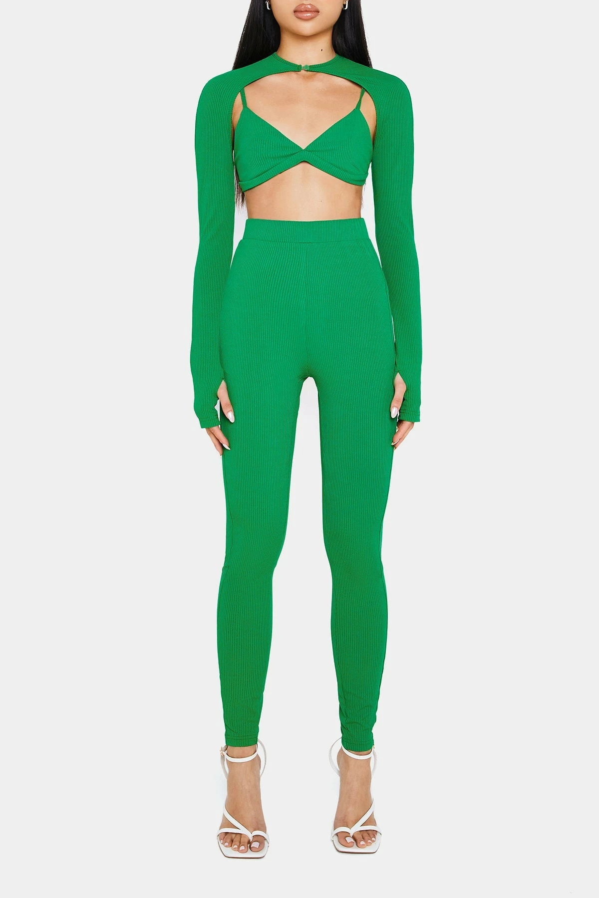 SOLADO Thumb Hole Long Sleeve Top & High Waist Pants Set With Bra 6 SOLADO Thumb Hole Long Sleeve Top & High Waist Pants Set With Bra - Image 6