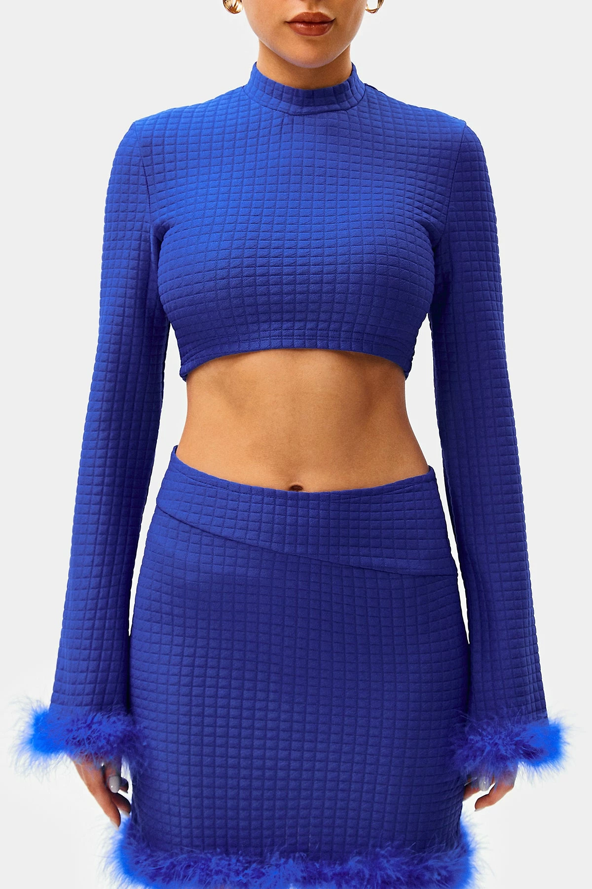 SOLADO Mock Neck Waffle Knit Feather Trim Long Sleeve Top 6 SOLADO Mock Neck Waffle Knit Feather Trim Long Sleeve Top - Image 6