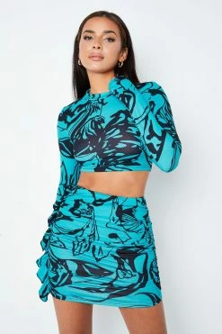 Alternative view of Solado Abstract Print Crop Top & Ruffle Trim Mini Skirt Set