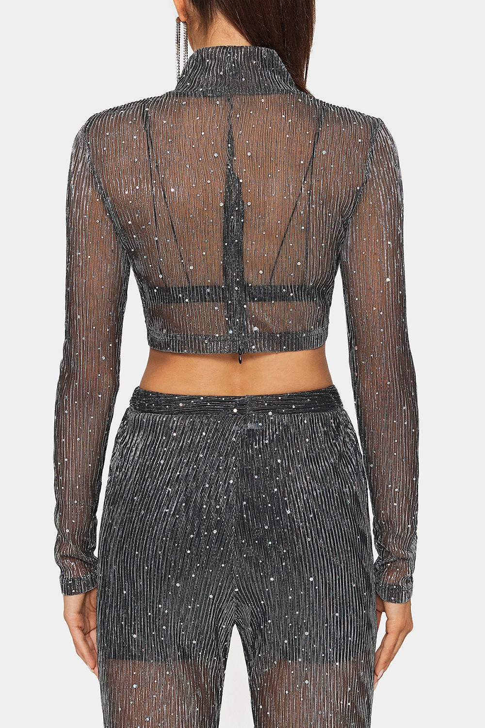 SOLADO High Neck Lurex Sequin Mesh Long Sleeve Top 7 SOLADO High Neck Lurex Sequin Mesh Long Sleeve Top - Image 7