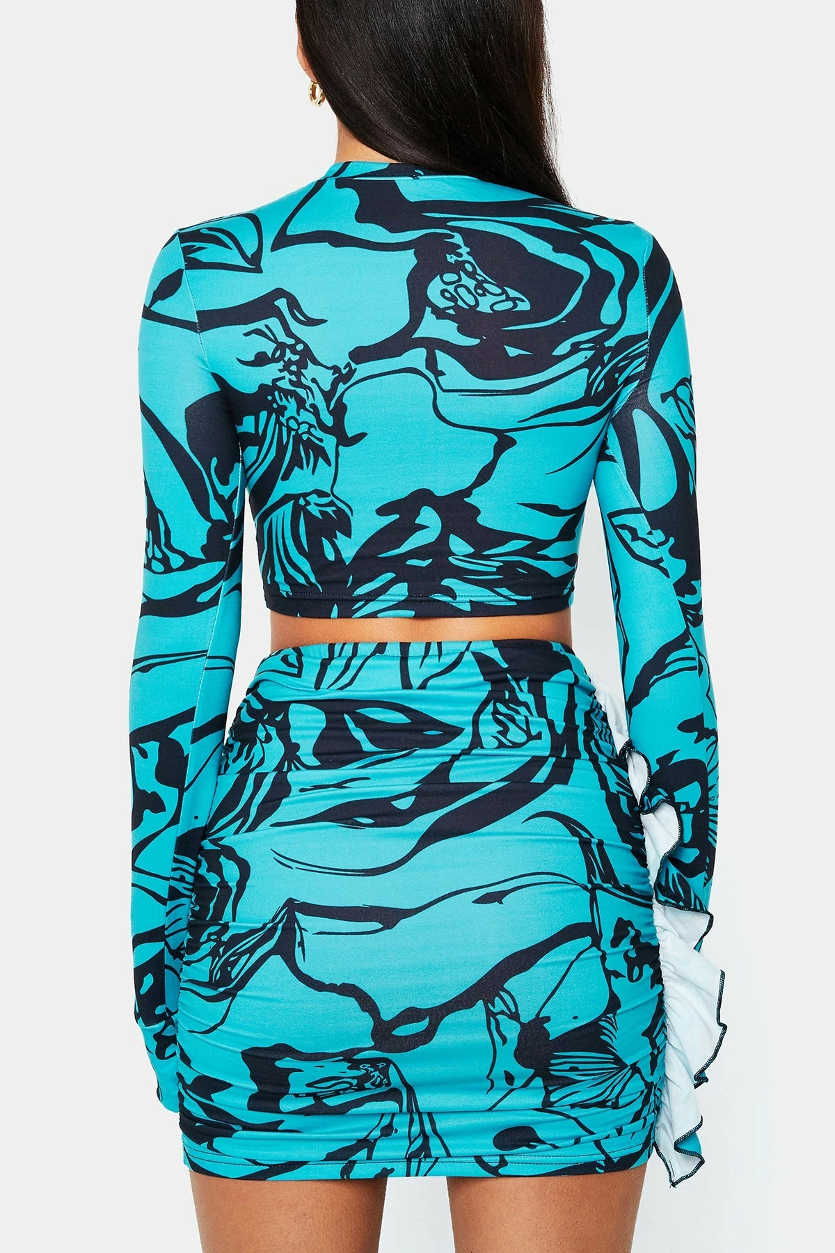 Solado Abstract Print Crop Top & Ruffle Trim Mini Skirt Set 7 Solado Abstract Print Crop Top & Ruffle Trim Mini Skirt Set - Image 7