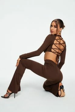 SOLADO Seam Detail Lace Up Backless Long Sleeve Top