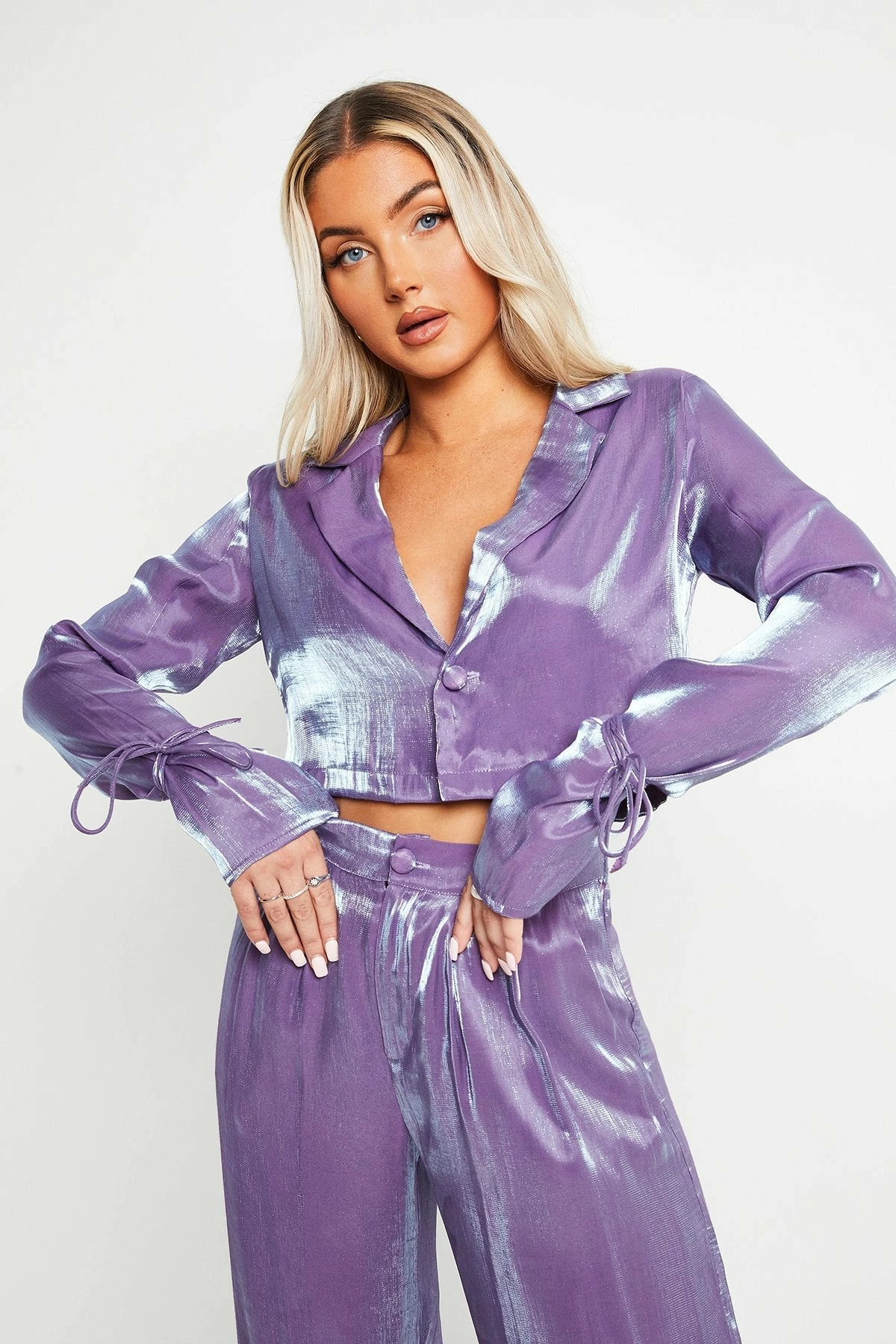 SOLADO Sheen Lapel Neck Tie Detail Long Sleeve Blouse 1 SOLADO Sheen Lapel Neck Tie Detail Long Sleeve Blouse