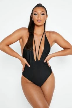 Solado Plunging Neck Open Back Solid One-piece Swimsuit