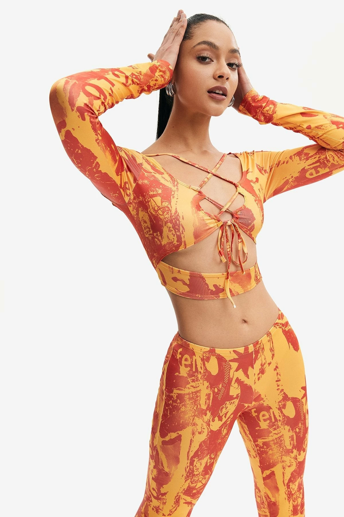 Solado Cut Out Tie Detail Crop Top & Abstract Print Pants Set 4 Solado Cut Out Tie Detail Crop Top & Abstract Print Pants Set - Image 4