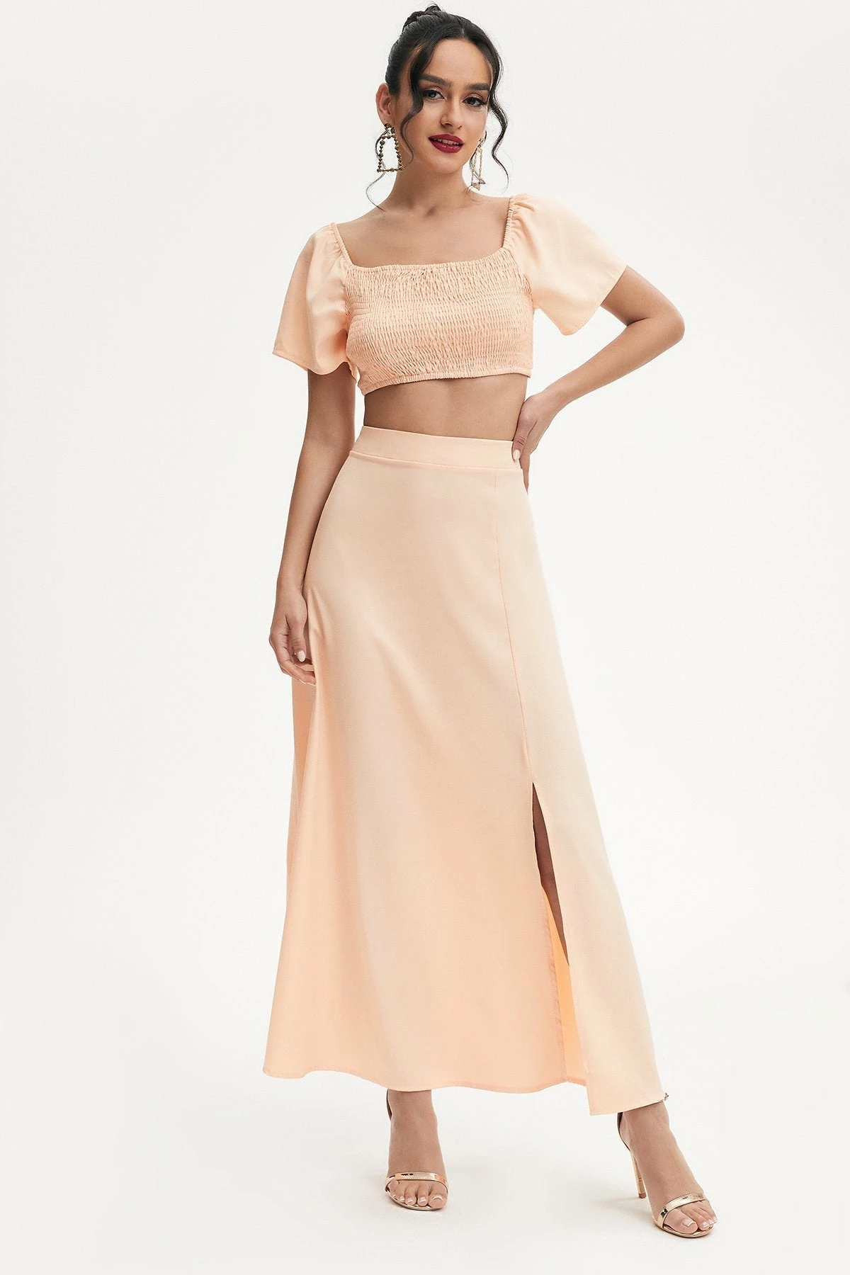 Solado Tie Detail Short Sleeve Crop Top & Split Hem Skirt Set 8 Solado Tie Detail Short Sleeve Crop Top & Split Hem Skirt Set - Image 8