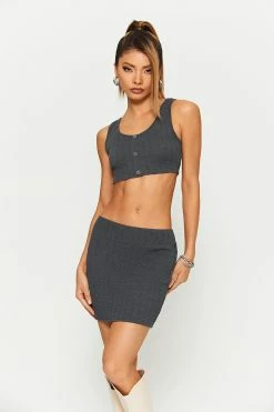 SOLADO Button Decor Sleeveless Tank Top & Textured Skirt Set