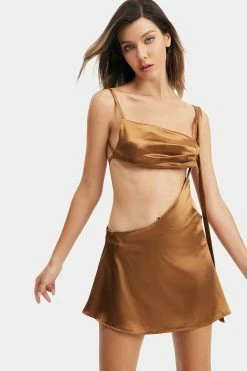 Solado Satin Backless Corset Top & Asymmetric A-Line Skirt Set