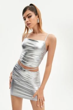 Solado Solid Crop Cami Top & Tie Back Skirt Set