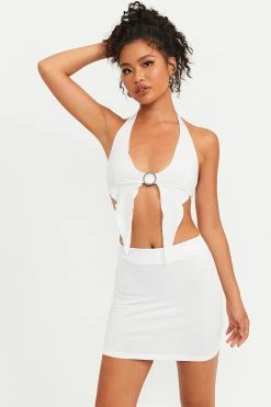 Solado Asymmetrical Hem Backless Crop Top & Solid Skirt Set