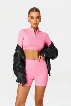 Alternative view of SOLADO Half Zipper Long Sleeve Top & Ribbed Shorts Set
