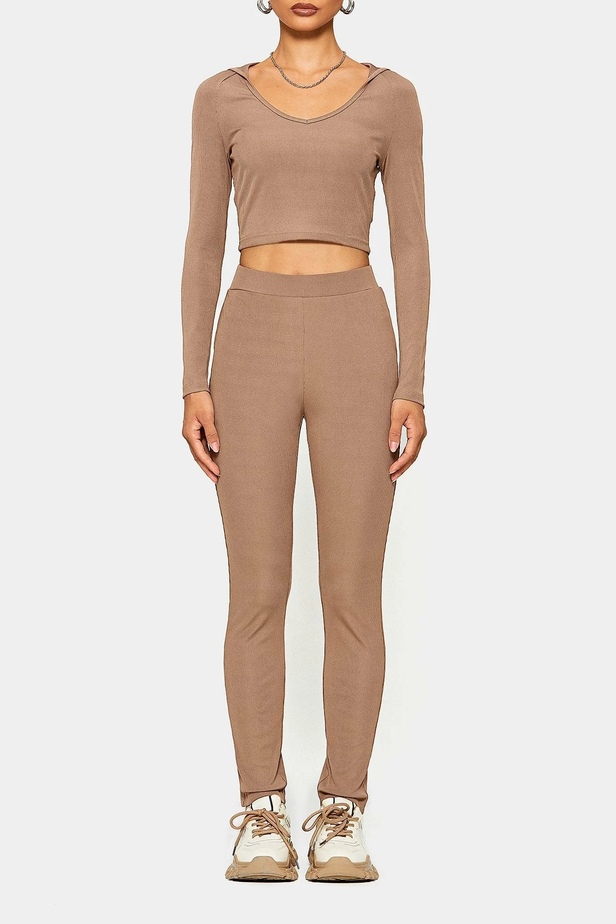 SOLADO Long Sleeve Crop Hoodie & High Waist Ribbed Pants Set 6 SOLADO Long Sleeve Crop Hoodie & High Waist Ribbed Pants Set - Image 6