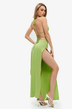 Alternative view of Solado Halter Neck Backless Corset Top & High Split Hem Skirt Set