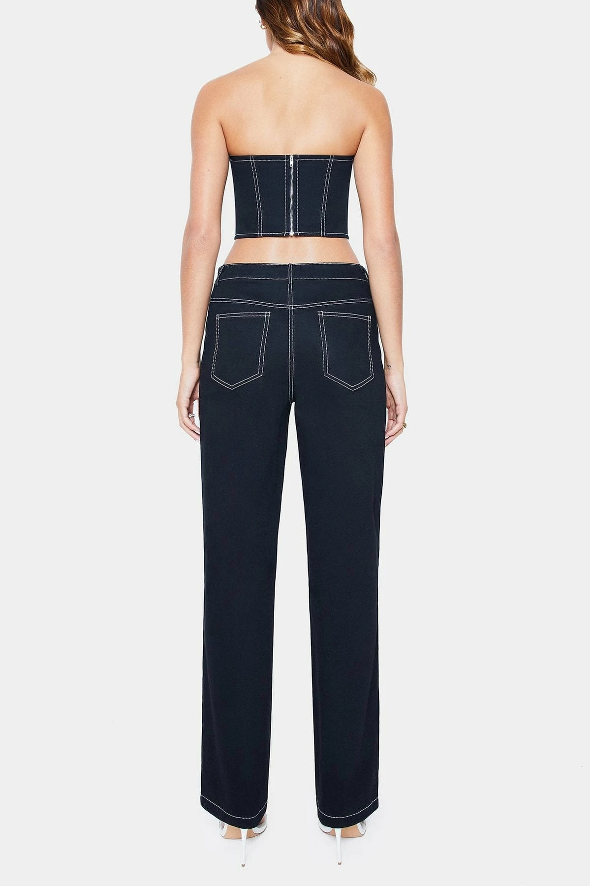 SOLADO Off Shoulder Top-stitching Crop Top & Low Waist Pants Set 7 SOLADO Off Shoulder Top-stitching Crop Top & Low Waist Pants Set - Image 7