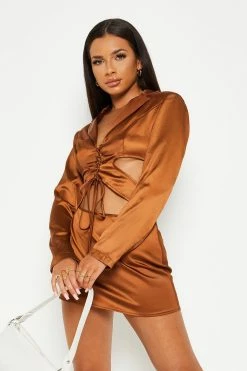 Alternative view of SOLADO Lace Up Cut Out Crop Top & Satin Skirt Set