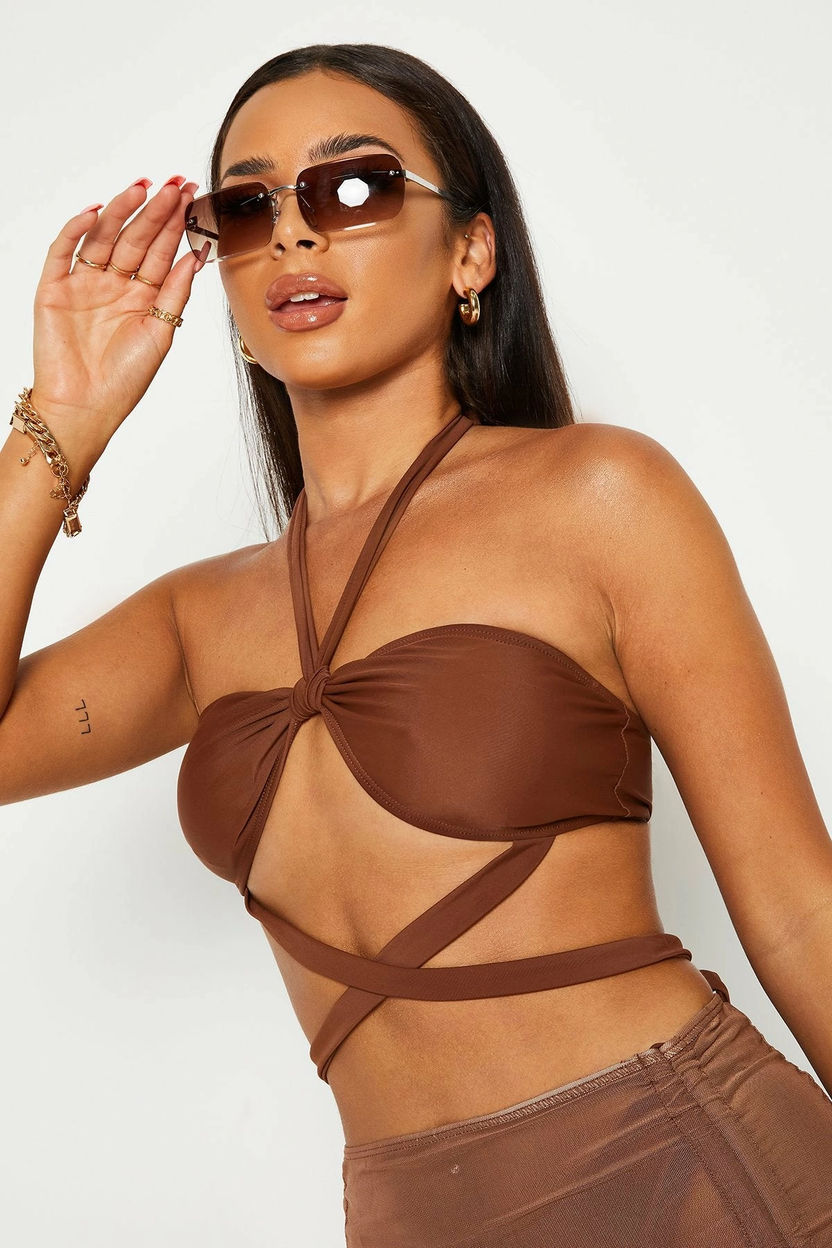 Solado 3pcs Halter Neck Cross Tie Drawstring Ruched Bikini Swimsuit 4 Solado 3pcs Halter Neck Cross Tie Drawstring Ruched Bikini Swimsuit - Image 4