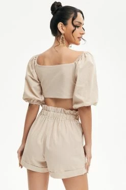 Alternative view of Solado Tie Front Puff Sleeve Crop Top & Paperbag Waist Shorts Set