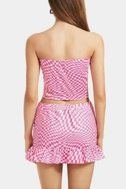 Alternative view of Solado Plaid Print Tube Crop Top & Ruffle Trim Mini Skirt Set