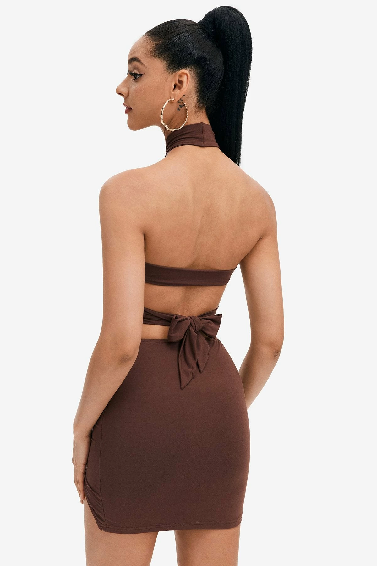 Solado Cut Out Cross Wrap Backless Crop Top & Split Hem Skirt Set 2 Solado Cut Out Cross Wrap Backless Crop Top & Split Hem Skirt Set - Image 2