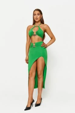 Solado Halter Neck Cut Out Crop Top & Split Hem Skirt Set