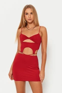 Solado Twist Front Cut Out Crop Top & Solid Bodycon Skirt Set