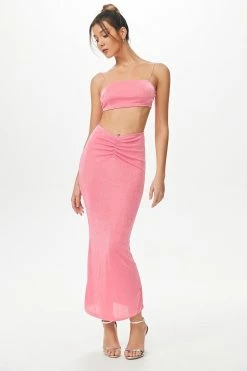 Solado Solid Cami Crop Top & Ruched Skirt Set