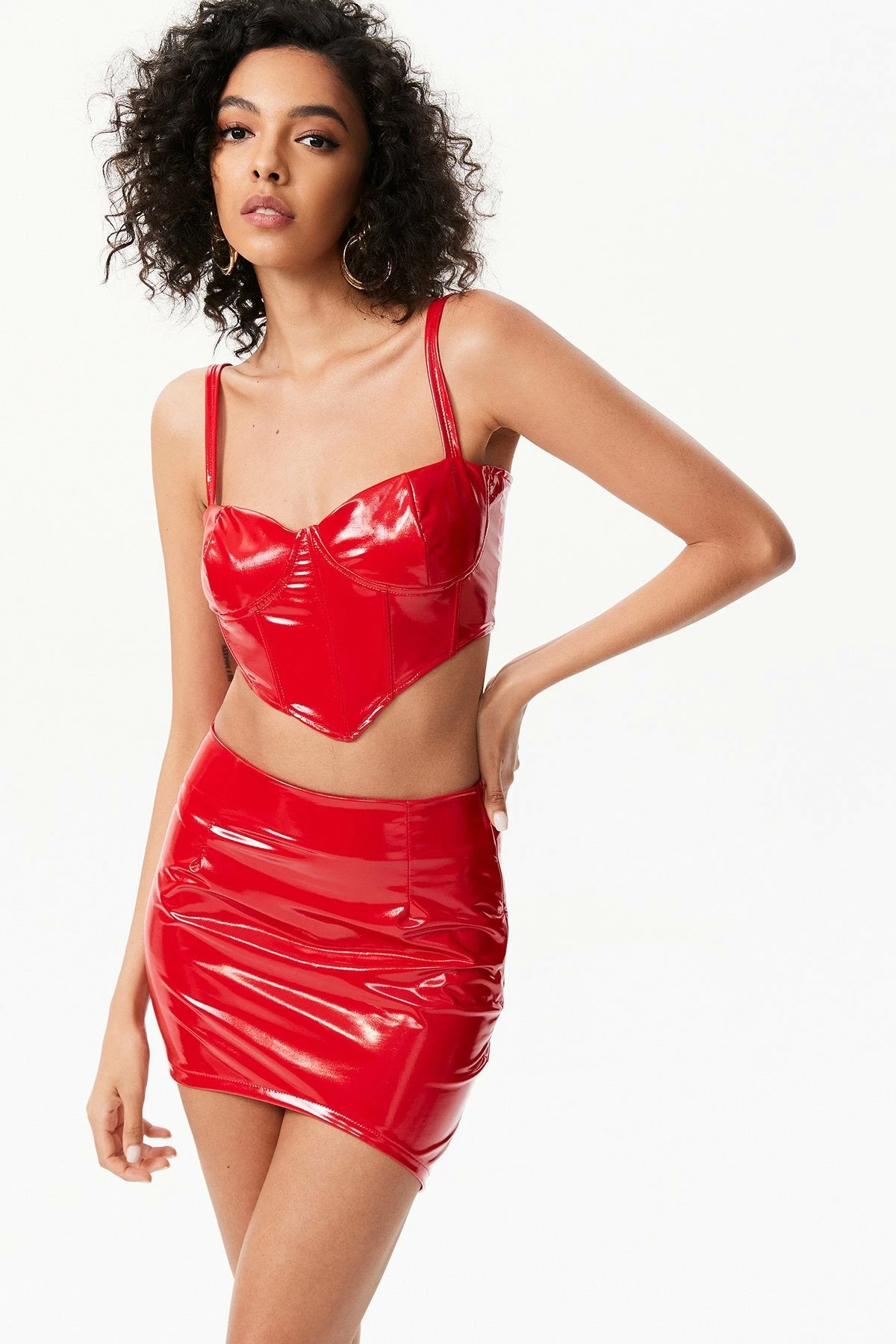 Solado Hanky Hem Corset Top & Vinyl Bodycon Skirt Set 1 Solado Hanky Hem Corset Top & Vinyl Bodycon Skirt Set