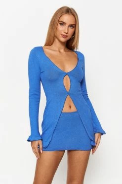 Solado Cut Out Split Hem Long Sleeve Top & Bodycon Skirt Set