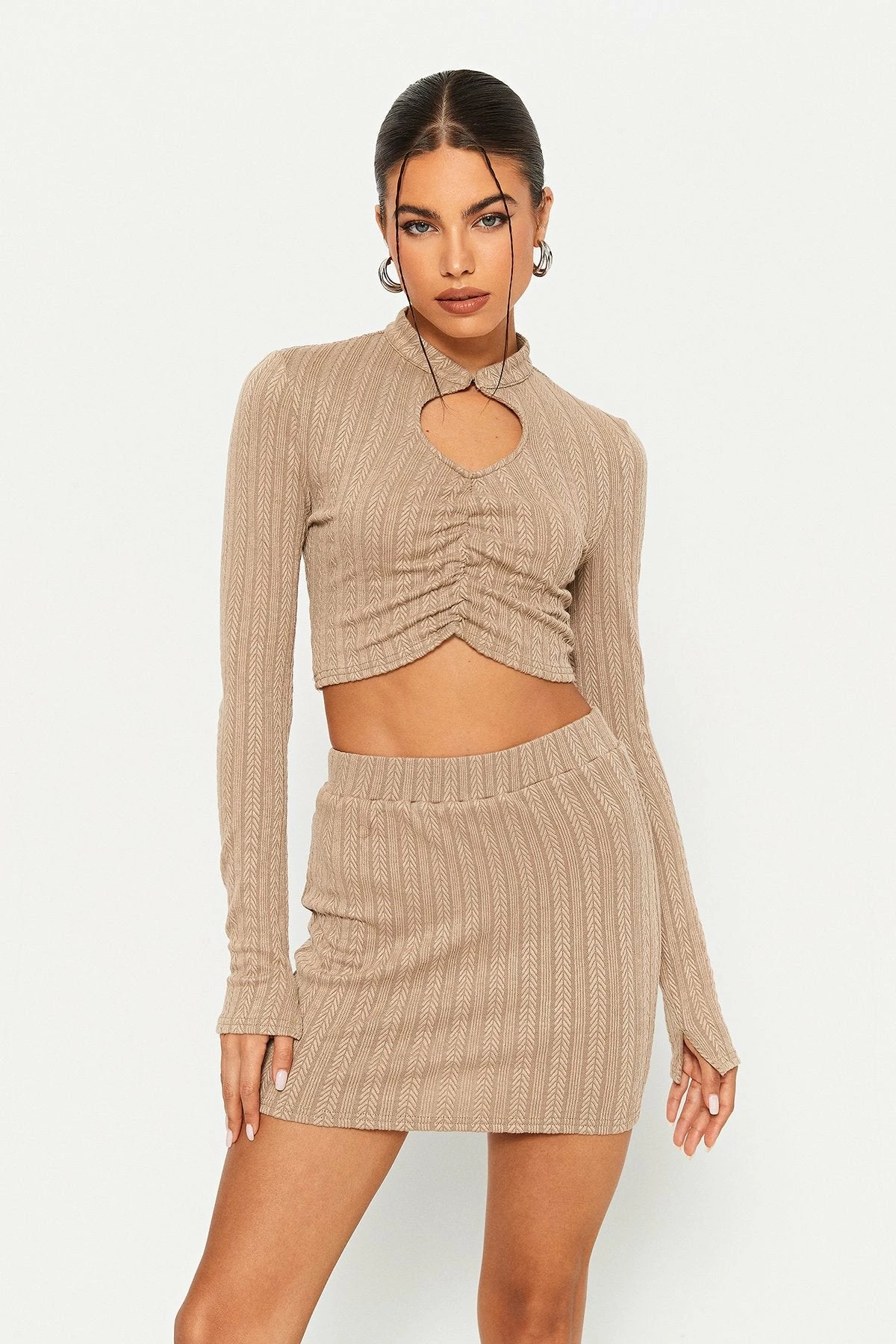 SOLADO Cut Out Ruched Long Sleeve Top & Knitted Skirt Set 2 SOLADO Cut Out Ruched Long Sleeve Top & Knitted Skirt Set - Image 2