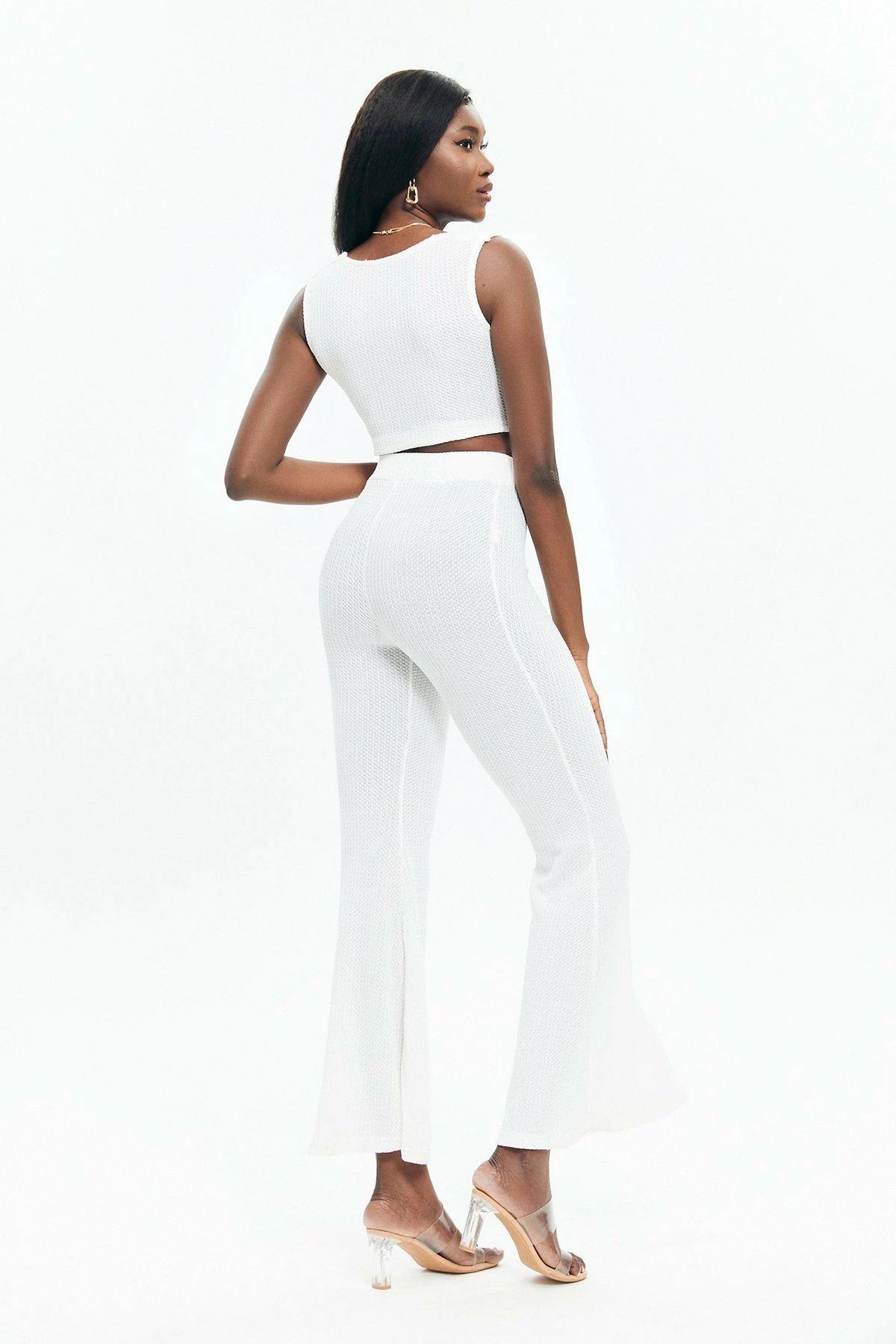 Solado Waffle Knit Crop Top & High Waist Flared Pants Set 2 Solado Waffle Knit Crop Top & High Waist Flared Pants Set - Image 2