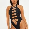 Solado Lace Up Cut Out Solid One-piece Swimsuit