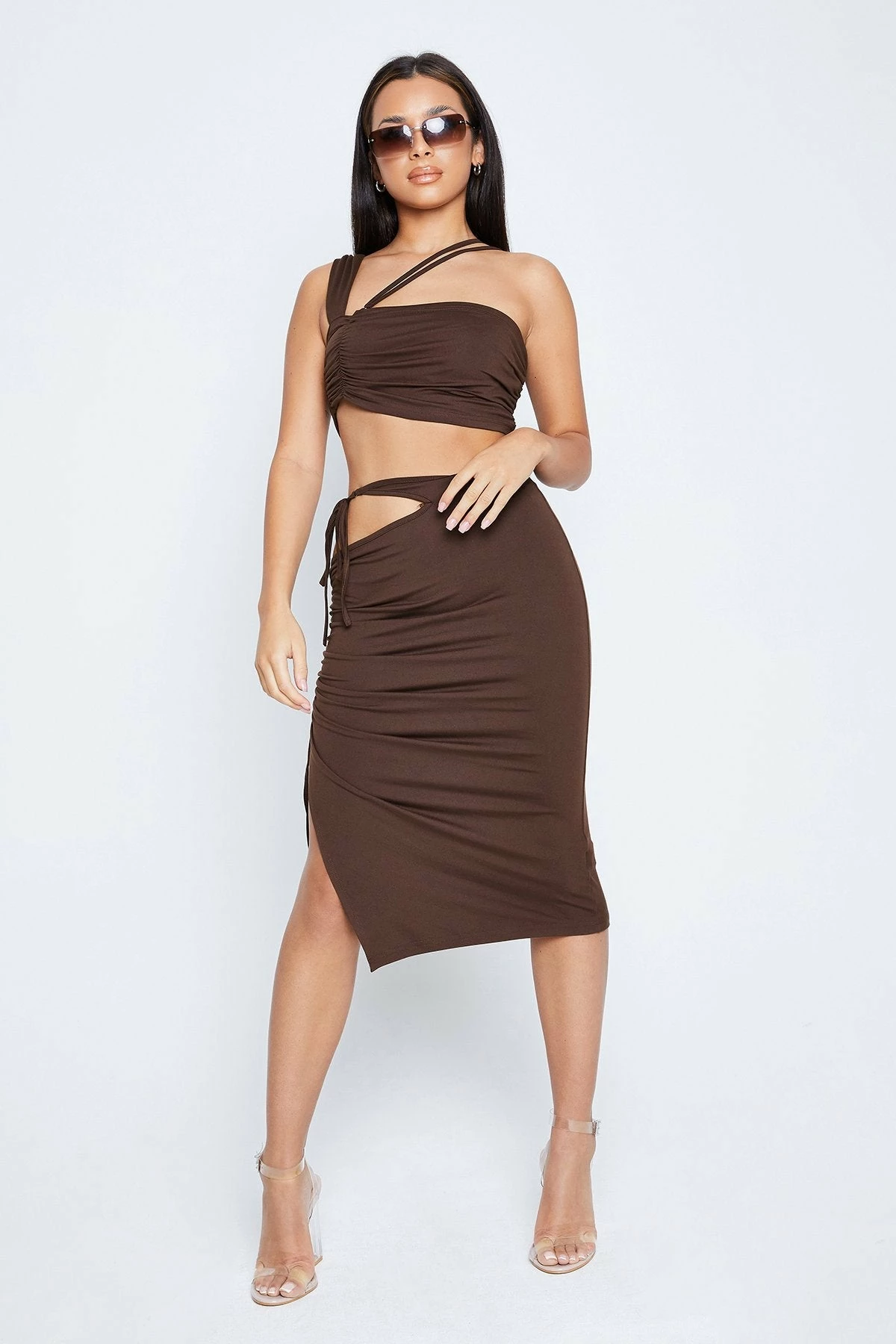 Solado One Shoulder Crop Top & Drawstring Ruched Skirt Set 4 Solado One Shoulder Crop Top & Drawstring Ruched Skirt Set - Image 4
