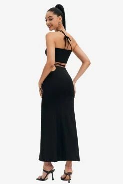 Alternative view of Solado Asymmetrical Neck Backless Crop Top & Split Hem Skirt Set