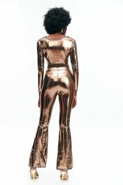 Alternative view of Solado Metallic Ruched Crop Top & Flared Leg Pants Set