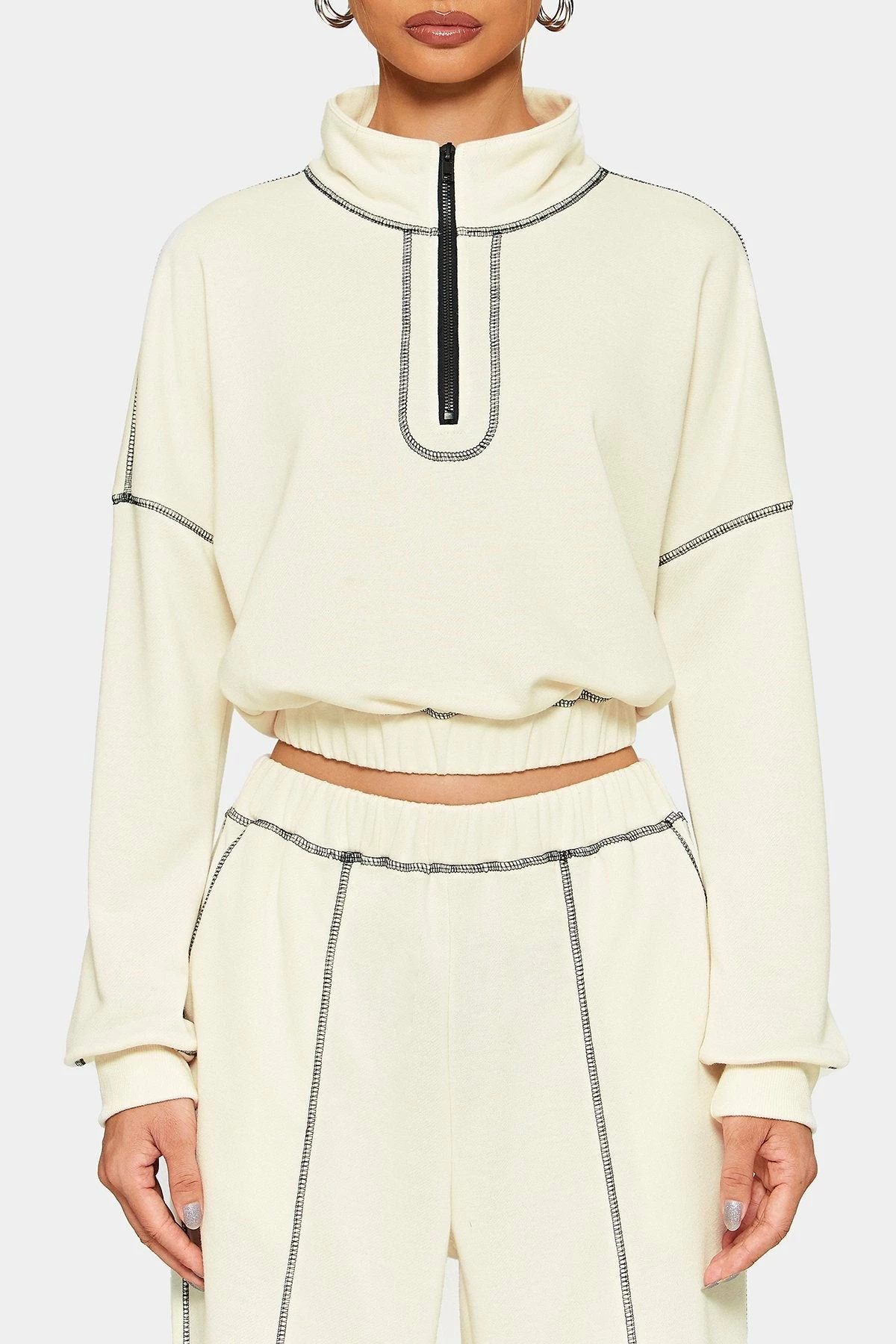 SOLADO Half Zipper Top-stitching Cinched Waist Sweater 6 SOLADO Half Zipper Top-stitching Cinched Waist Sweater - Image 6