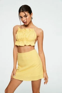 Solado Ruched Backless Crop Top & Check Print A-line Skirt
