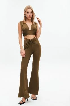Solado Plunging Neck Crop Top & Cut Out Flare Pants Set