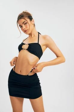 Solado Chain Decor Corset Top & Cut Out Bodycon Skirt Set