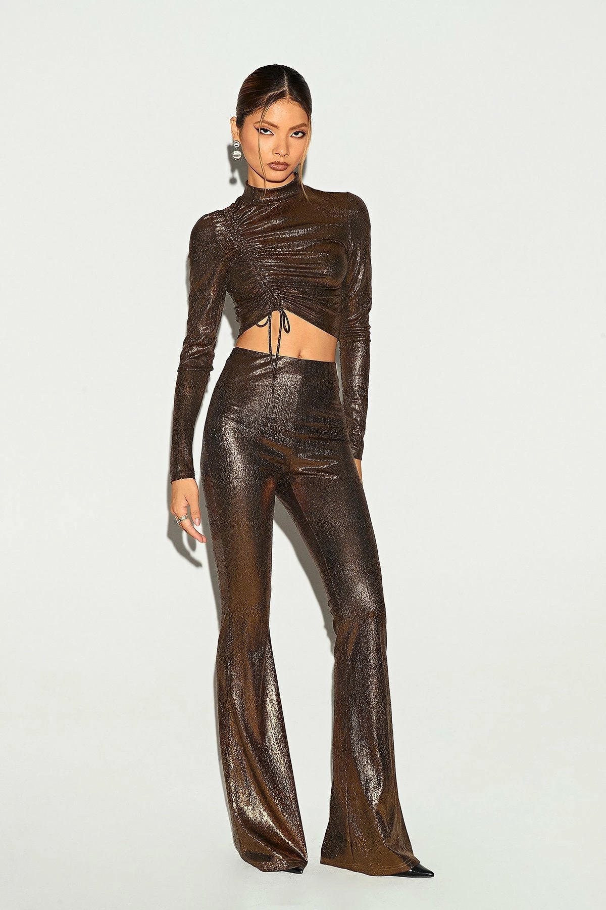 SOLADO Mock Neck Drawstring Ruched Sheen Long Sleeve Top 4 SOLADO Mock Neck Drawstring Ruched Sheen Long Sleeve Top - Image 4