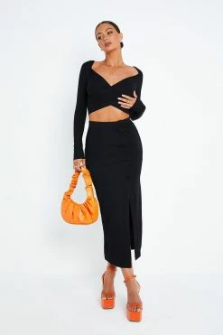 Alternative view of SOLADO Cross Hem Ribbed Long Sleeve Top & Split Hem Skirt Set