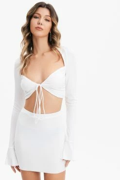 Solado Flare Sleeve Tie Detail Corset Top & Solid Skirt Set