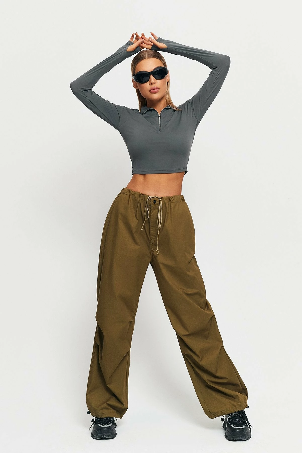SOLADO Half Zipper Thumb Hole Long Sleeve Crop Top 5 SOLADO Half Zipper Thumb Hole Long Sleeve Crop Top - Image 5