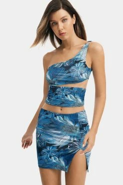 Solado One Shoulder Cut Out Top & Floral Print Split Skirt Set