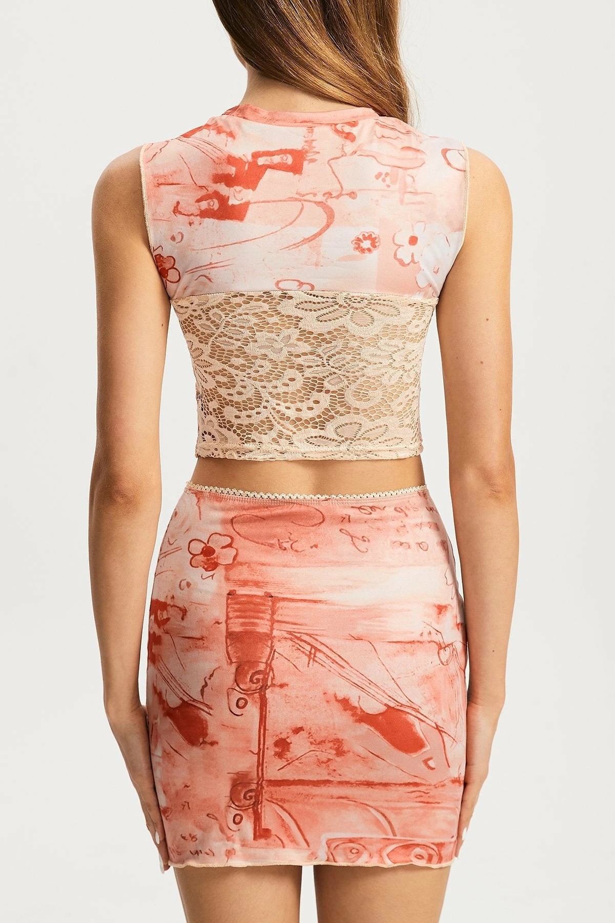 Solado Lace Top-Stitching Crop Top & Abstract Print Skirt Set 6 Solado Lace Top-Stitching Crop Top & Abstract Print Skirt Set - Image 6