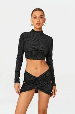 SOLADO Mock Neck Long Sleeve Top & Wrap Hem Skirt Set